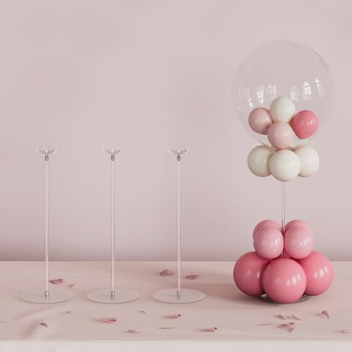 YALLOVE Kit di supporto per palloncini da tavolo in acrilico trasparente, 40 cm 4 pacchetti di supporto per palloncini con base per la decorazione di feste da centrotavola
