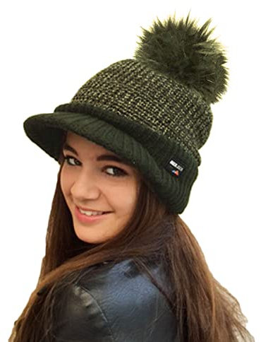 RockJock Damen warme Fleece gefüttert gestrickte Schirmmütze Baseballmütze mit abnehmbarem Kunstpelz pom mit oder ohne POM- tragen