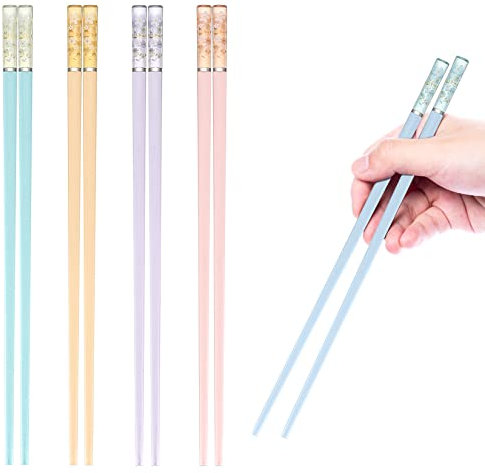 5 Paires Baguettes Chinoises, Japonaises et Coréennes en Fibre de Verre Antidérapantes Réutilisables - Passent au Lave-vaisselle - Motif Fleurs de Cerisier Colorées