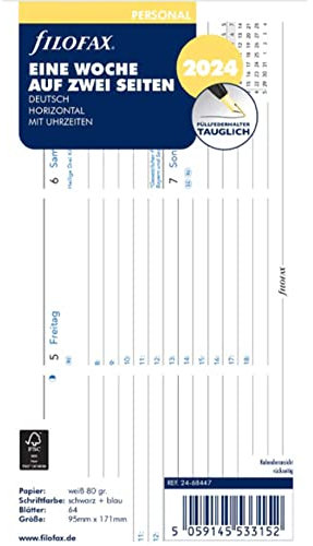 FILOFAX Kalendereinlage Personal 1 Woche auf 2 Seiten. horiz.(Deutsch)2024, 8,99