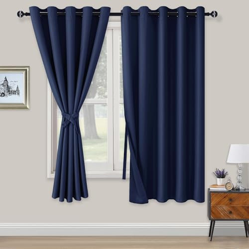 XWZO Blickdichte Vorhänge Verdunklungsvorhänge mit Ösen 2 Stücke Gardienen mit Raffhalter Lichtundurchlässige Vorhänge für Schlafzimmer,WonhzimmerBüro, 183x168 cm, Blau