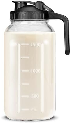 NICEMHAPU Mason Jar Pitcher with Lid and Spout, 2 Quart (64 Oz / 1.9 Liter) BPA Free Glass Water Pitcher for Coffee, Breastmilk, Sun Tea, Iced Tea, Juice Pitcher Wide Mouth for Fridge