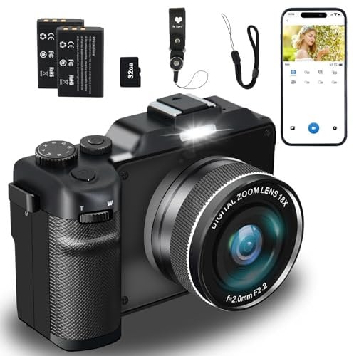 4K Digital Camera,64MP 18X Digital Zoom Autofocus Vlogging Camera with 32G Memory Card 2 Batteries, Cameras for Photography Camcorder for YouTube