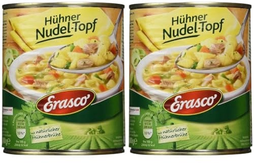 Erasco Hühner Nudel-Topf (1 x 800g), In rund 5 Minuten fertig – Mit zartem Hühnerfleisch und Nudeln – Ohne Schnickschnack - Einfach lecker (Packung mit 2)