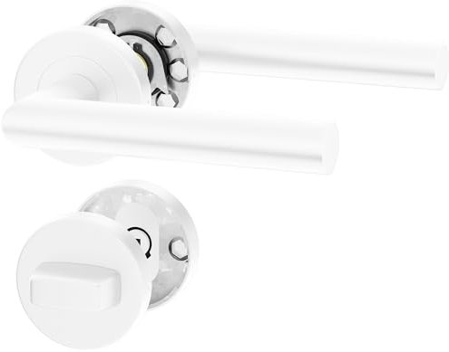 ERGO line NINA Weiß Türbeschlag für Badtüren WC, L-FORM, Edelstahl, Rund-Rosette, Türgriff für Türen, Drückergarnitur, Türbeschlag, Türklinken Innentüren, Türdrücker