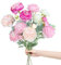 ROLLWAY 5 Bündel Kunstblumen wie Echt Pfingstrosen Künstlich Seidenblumen Groß 51cm, Künstliche Blumen Ranunkeln Künstlich Pfingstrose Kunst Blumen Künstlicher Blumenstrauss Rosa Lila Weiß（φ 8cm）
