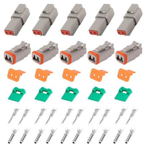 Deutscher Stecker KFZ 2 Polig, 5 Sätze DT Steckverbinder Wasserdichter, DT06-2S/DT04-2P 18-22AWG DT Stecker Set Elektrischer Kabelverbinder Kabelstecker für Auto Motorräder LKW Scooter Boots Motorrad