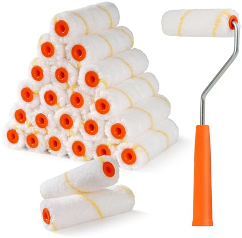 HANJKINZ 24 Pack Microfiber Paint Roller 4 Inch, 3/8 Inch Nap | Mini Paint Roller Covers, Small Paint Roller with Roller Frame, Ideal for Walls, Ceilings, Doors