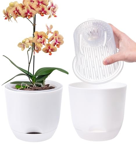 2er-Set Orchideentopf Groß, 18,2 cm Doppelschicht-Design – Transparenter Selbstbewässerungstopf mit Übertopf, Orchideen-Bewässerungssystem, Blumentopf für Orchideen(