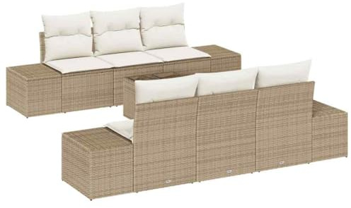 vidaXL Garten-Sofa-Set 7 pcs Beige und Creme 55 x 55 x 37 cm, Garten- und Terrassenmöbel, modernes Rattan-Sofa-Set, außen lagernd, Coole Sitzgelegenheiten für eine gemütliche Lounge.