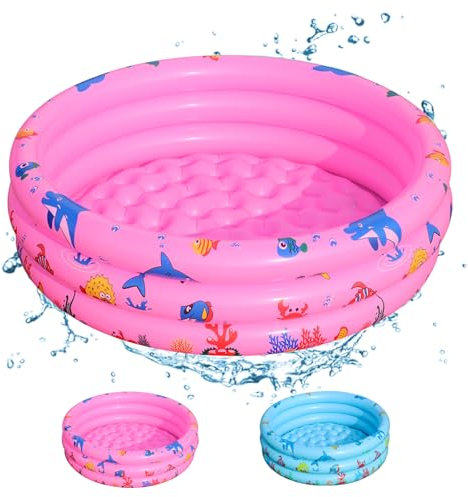 Shyllin Piscina Gonfiabile Bambini 80x80x22cm,Piscina Anulare per Bambini,Mini piscina gonfiabile con Fondo Morbido per Bambini,materiale spesso in PVC (Rosa)