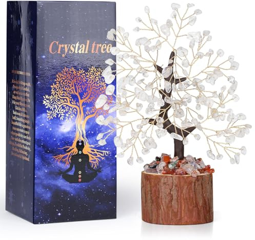 GUJOXILA Bergkristall Kristallbaum Edelsteine Baum Edelsteinkristall | Heilsteine Geldbaum Kristalle Lebensbaum Spirituell Geschenke für Frauen Esoterik Feng Shui Deko Bonsai Baum
