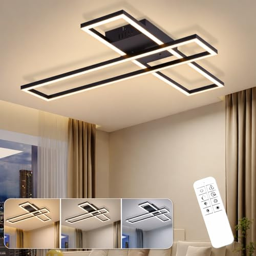 Homefire Modern Deckenlampe Wohnzimmer LED Deckenleuchte - Schwarz | Wohnzimmerlampe Dimmbar Küchenlampe 42W Schlafzimmerlampe Rechteck Design Deckenbeleuchtung für Schlafzimmer Küche Büro
