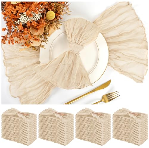 42 Pack Gaze-Käsetuch-Servietten 50 x 50 cm Beige geknitterte Dinner-Servietten, Hellbraune rustikale Boho weiche Stoffservietten für Hochzeit Party Event Tischdekoration
