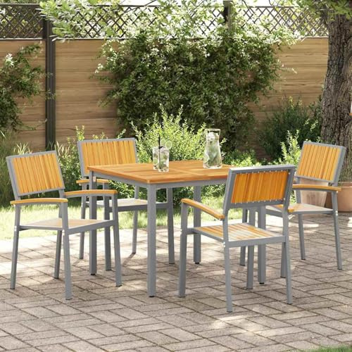 Mengtu Stacking Chair 4 pcs, Brown Garden Chair for Outdoor Use 56 x 57 x 87 cm Solid Acacia Wood Patio Terrace Seating for Group Gatherings and Leisure Activities