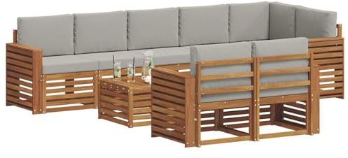 vidaXL Sofagarnituren 9 pcs Natürlich und Hellgrau Massivholz Akazie, Moderne Garten-Sofa-Garnitur, Robustes Outdoor-Sofa, braunes Akazienholz, stylische Sitzgruppe für deinen Garten