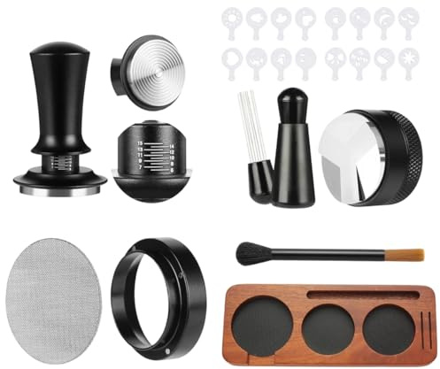 HiNADA Espresso Zubehör Set, Kaffee Tamper 53mm mit Tamperstation, Coffee Leveler, WDT Tool, Dosierring, Reinigungsbürste, Puck Screen (53 mm)