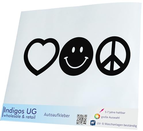 INDIGOS UG Auto Aufkleber Liebe - Love Peace Sign - schwarz - 149x47 - Selbstklebender Sticker für Auto, Fenster, Bus oder LKW