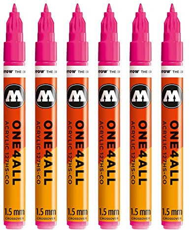 Molotow One4All 127HS-CO Acryl Marker 6 Stück, Farbe 217 neonpink flou. | 1,5 mm Strichstärke, hochdeckend und permanent, schnell trocknend, UV-beständig, nachfüllbar, für fast alle Untergründe