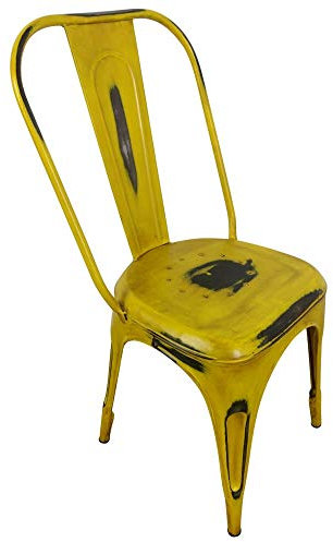 Retro Bistrostuhl aus Metall stapelbar - Vintage Design - Stapelstuhl mit Industrie Look für Esszimmer, Küche, Balkon - Stabiler Küchenstuhl Used-Look - Metallstuhl mit Lehne Farbe Gelb