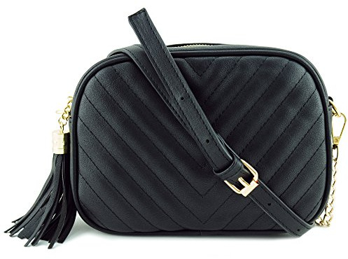 Simple Shoulder Crossbody Bag With Metal Chain Strap And Tassel Top Zipper