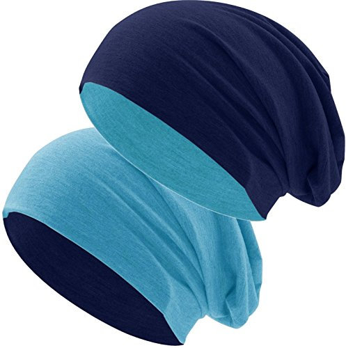 Hatstar® Bicolor Slouch Long Beanie Mütze | leicht und weich | für Damen und Herren | Übergangsmütze für Frühling und Sommer (Zwei-farbig | Bicolor türkis-Navy)