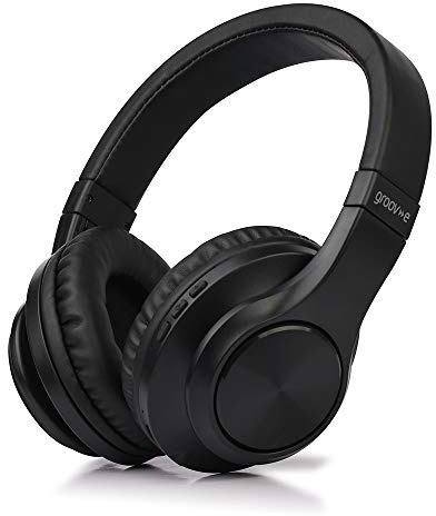 groov e Rhythm - Wireless Bluetooth Headphones - Over the Ear Headphone with Built-in Mic, Adjustable Headband, & 6Hrs Audio Playback - Bluetooth & 3.5mm Audio Jack - Black