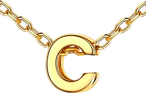 Suplight Damen 925 Sterling Silber Namenkette 18k vergoldet Buchstabe C Anhänger Halskette 40+5cm Minimalist Initiale Schlüsselbein Kette Geschenk für Geburtstag Valentinstag