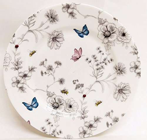 Secret Garden Lot de 4 assiettes en porcelaine anglaise Motif fleurs papillons abeilles 15 cm