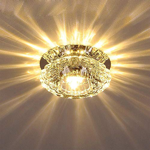 AIRUI Kristall LED Deckenleuchten, Rund Lüster Deckenbeleuchtung Modern Einbau Flurlampe Für Wohnzimmer Schlafzimmer Inneneinrichtung,Warm White-5W