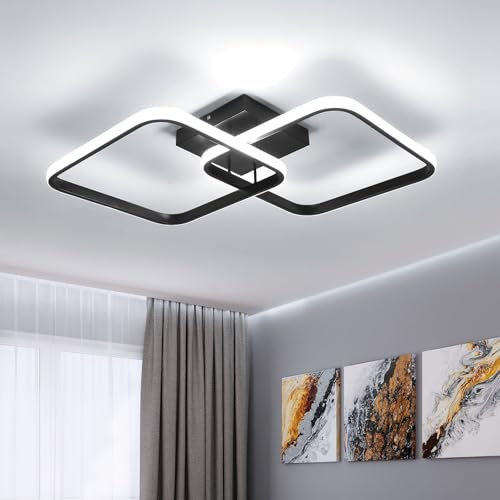 Osairous LED Deckenleuchte Moderne 42W 4700LM, Quadratische Deckenleuchte LED Schwarz 64CM, Küchenlampe Deckenleuchte Acryl 6500K für Küche Esszimmer Wohnzimmer Studio Büro, Kühles Weißes Licht