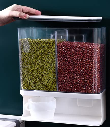 Wall-Mounted Dry Food Dispenser, Plastic Transparent Wall-Mounted Single Dry Rice Container Storage Box, With A Sealed lid, for Grain, Rice, Candy, Coffee Beans(3000ml)