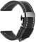 REZERO Leder-Uhrenarmband 22 mm, hochwertiges Kalbsleder, Uhrenarmband mit Edelstahl-Schmetterlings-Schnalle, Armband für Männer und Frauen, schwarz