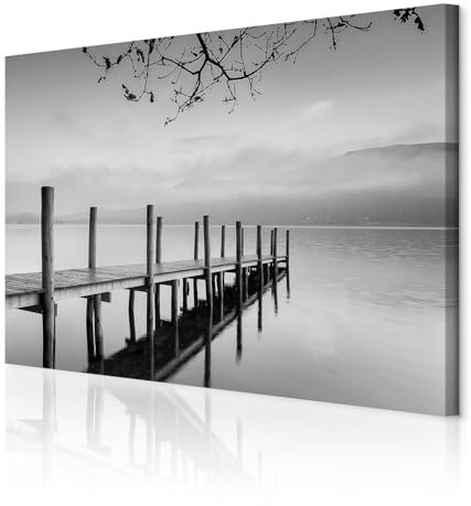 decomonkey Bilder Landschaft 60x40 cm 1 Teilig Leinwandbilder Bild auf Leinwand Vlies Wandbild Kunstdruck Wanddeko Wand Wohnzimmer Wanddekoration Deko Brücke See Natur Berge Gebirge Wolken