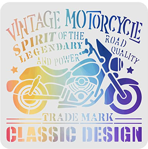 FINGERINSPIRE Moto Dessin Peinture Pochoirs Modèle 30x30cm Plastique Vintage Moto Pochoirs Décoration Carré Pochoirs Réutilisables pour Peinture sur Bois, Sol, Mur et Carrelage