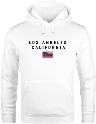 Neverless® Hoodie Herren Bedruckt Schriftzug California Los Angeles USA Amerika Flagge Fashion Streetstyle weiß M