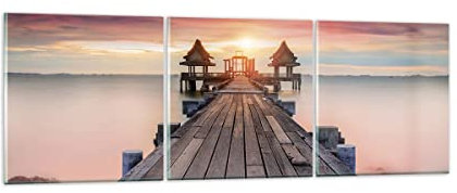 ARTTOR Mehrteilige Bilder auf Glas 120x40cm Glasbild Brücke Holz Spaziergang Groß Wanddeko Schlafzimmer Küche Set 3 teilige Wandbilder Dekoration Wohnzimmer Modern Wand Kunstdruck Art GCA120x40-4916