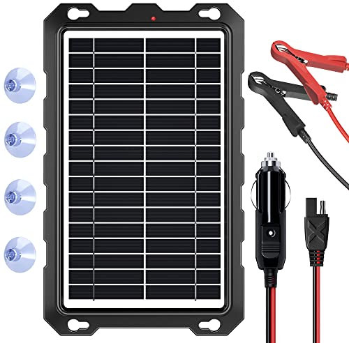 SUNAPEX Cargador de goteo solar de 10 W 12V, cargador de batería, panel solar portátil, adecuado para automóviles, motocicletas, barcos, ATV, marina, autocaravana, remolque, moto de nieve, etc