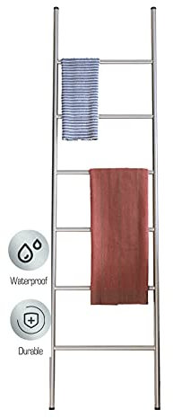KLZUOPT Exquisite Bathroom Shelves Metal Towel Ladder,Metal Wall Leaning Blanket Ladder,Tall Freestanding Towel Racks for Bathroom Floor,Bedroom/White