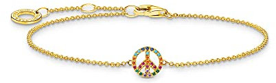 Thomas Sabo Damen Armband Peace mit bunten Steinen gold, 925 Sterlingsilber mit 750er Gelbgold-Vergoldung, Länge: 16-19 cm, A2083-488-7-L19V