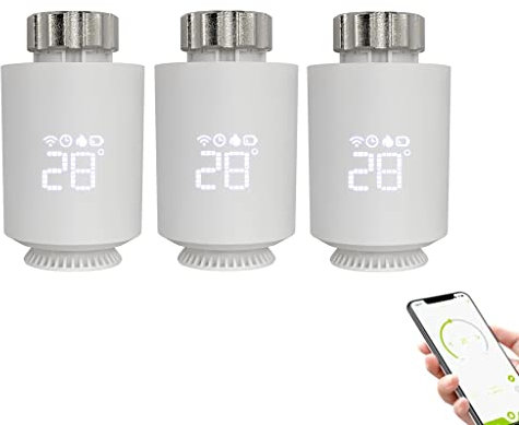 Kroity Zigbee Smart Thermostat Radiator Valve Head,Thermostatic Radiator Valve TRV, Programmable Mobile Phone Remote Control,Works With Alexa,Google Home(Three piece), White