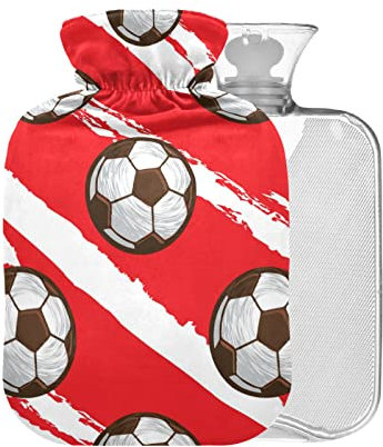 Fußball und Fußball Wärmflasche mit Bezug, 1 l, kleiner Wärmbeutel zur Schmerzlinderung, Bett, Hand und Füße, ohne BAP-Frei