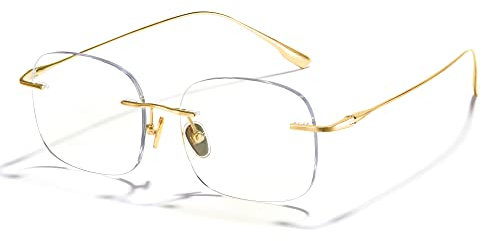 Cyxus 100% Titan Blaulichtfilter Brille Herren Damen mit Rahmenlos Retro Rechteck Nerdbrille ohne stärke Brillenfassung Gaming Brille für PC TV Tablet(Gold Tempel) 8124T06