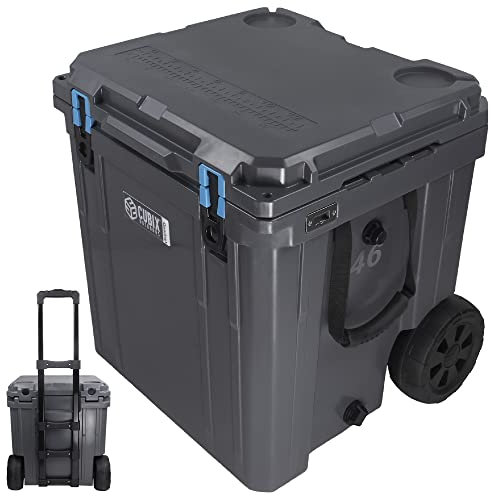Cubix Outdoors QuadraX 46qt Rotomolded Portable Hard Cooler with Wheels and Handle for Camping, Fishing, Beach | Insulated Ice Chest Lunch Box | Cold Retention 5 Days, 46 Quart, Granite Grey (Wheeled)