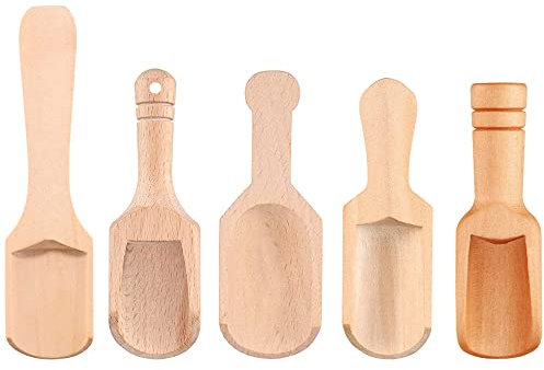 HAOBIN 5 Pièces Mini Cuillère en Bois - Cuillère à Sel et Pelle Pour Bain, Café, Thé et Cuisine - Haute Qualité