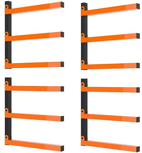 smusei Holzregal, Wandhalterung, Holzregal, Holzregal, Organizer, Überkopf-Holzaufbewahrung, Metallregal für Garage, Organisation, Geschäft, drinnen und draußen, 4 Stück, 2 Set