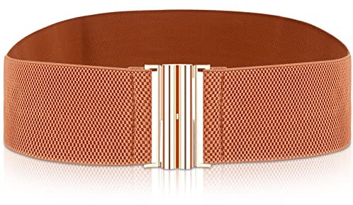 Cobee Damen elastischer breiter Gürtel, Taillengürtel mit flacher Schnalle (braun)