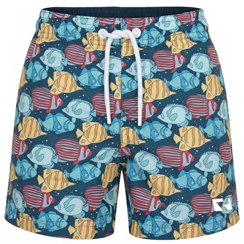 RIPT Performance Essentials Boy's Quick Dry Uv 50 Sun Protection Garçon Short de bain, Poissons Bleus/Jaunes, 7-8 ans