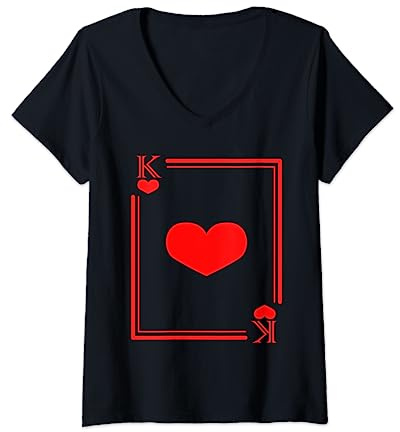 Damen Herz König Kostüm Karneval König der Herzen Valentinstag T-Shirt mit V-Ausschnitt