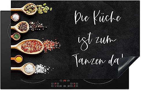 KitchenYeah© Herdabdeckplatte Einteilig Herdabdeckung Abdeckplatte für Ceranfeld Abdeckung Induktionskochfeld Aufrollbare Matte Zitate & Sprüche - Die Küche ist zum Tanzen da! - 85x52